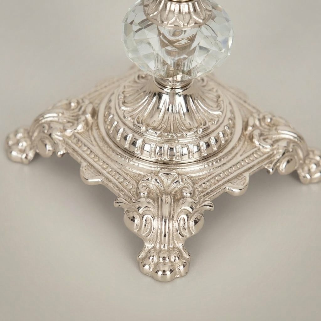 Baroque Brass & Crystal Compote Vase - Acanthus-Carved Footed Pedestal — Silver