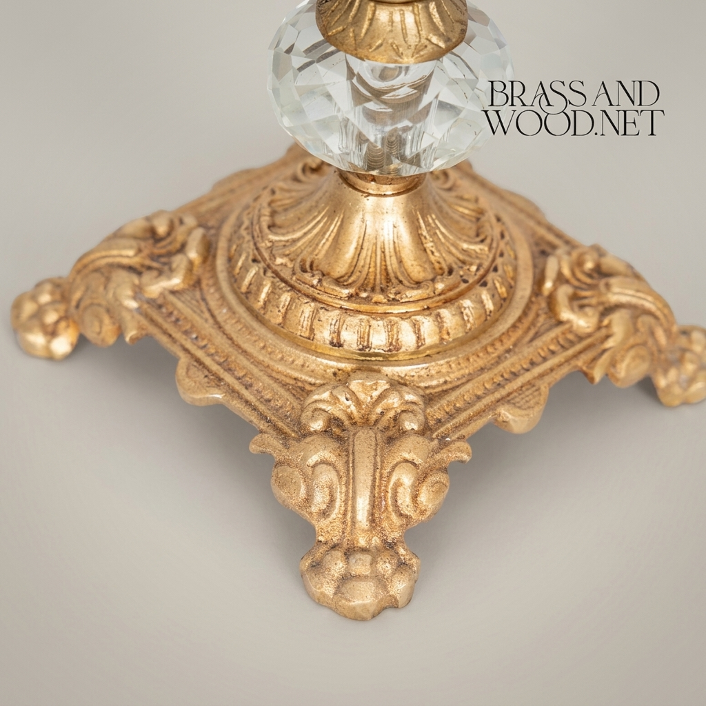 Baroque Brass & Crystal Compote Vase - Acanthus-Carved Footed Pedestal — Antique Gold