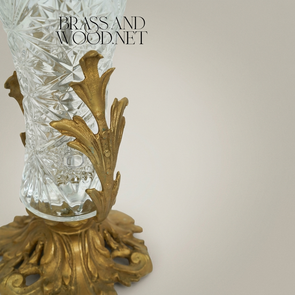Baroque Brass & Crystal Covered Goblet Vase with Dolphin Finial and Acanthus Base — Antique Gold