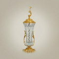 Baroque Brass & Crystal Covered Goblet Vase with Dolphin Finial and Acanthus Base — Gold