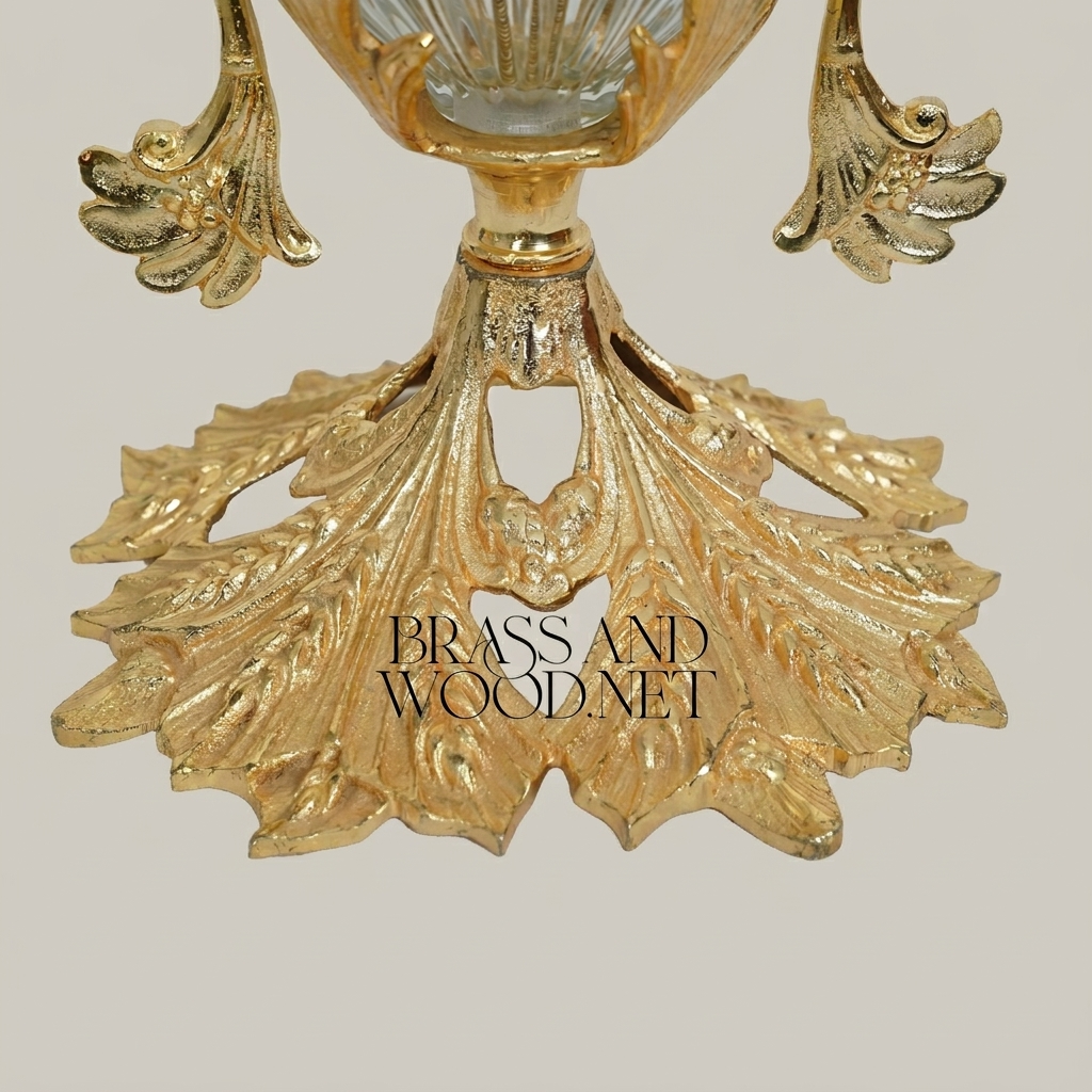 Baroque Brass & Crystal Lidded Urn Vase with Acanthus Scroll Handles — Gold
