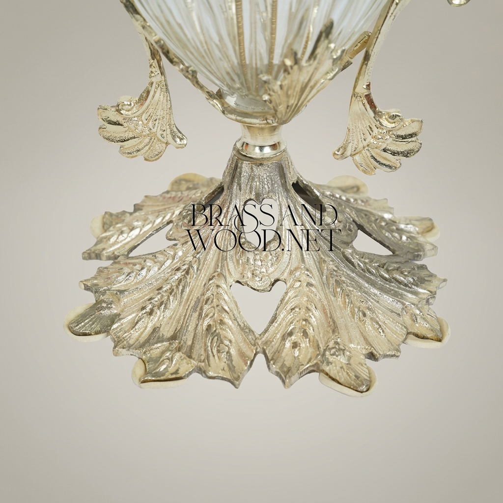 Baroque Brass & Crystal Lidded Urn Vase with Acanthus Scroll Handles — Silver