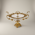 Baroque Brass & Crystal Oval Centerpiece Bowl with Scrolled Handles — Antique Gold