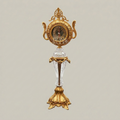 Baroque Brass & Crystal Pedestal Clock with Acanthus Crown and Scroll Handles — Gold