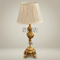 Baroque Brass & Crystal Table Lamp with Pleated Fabric Shade — Gold