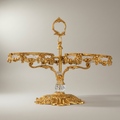 Baroque Brass & Crystal Three-Tier Sweetmeat Stand with Ornate Floral Frame — Gold