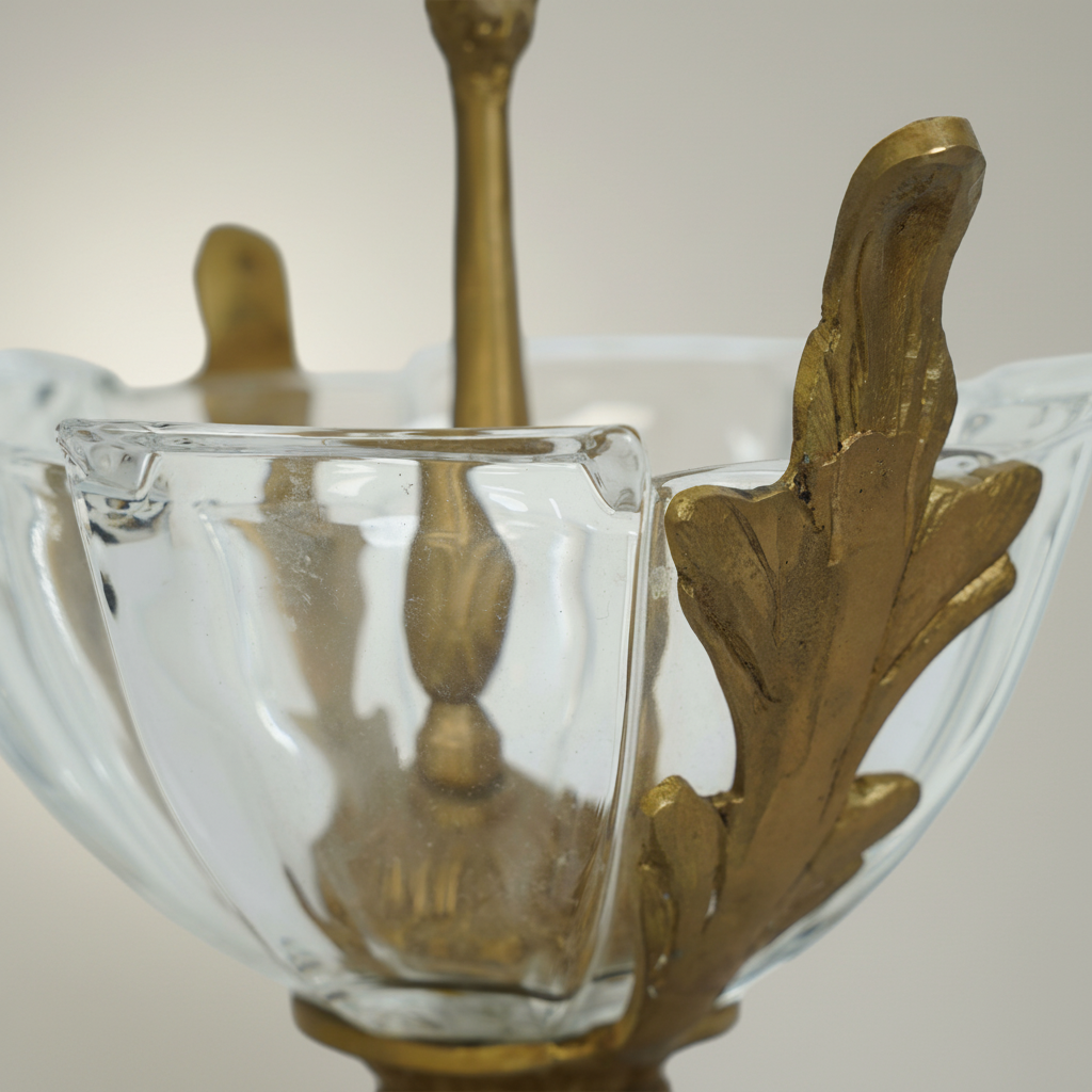 Baroque Brass & Glass Candy Dish - Acanthus Leaf Pedestal with Ornate Handle