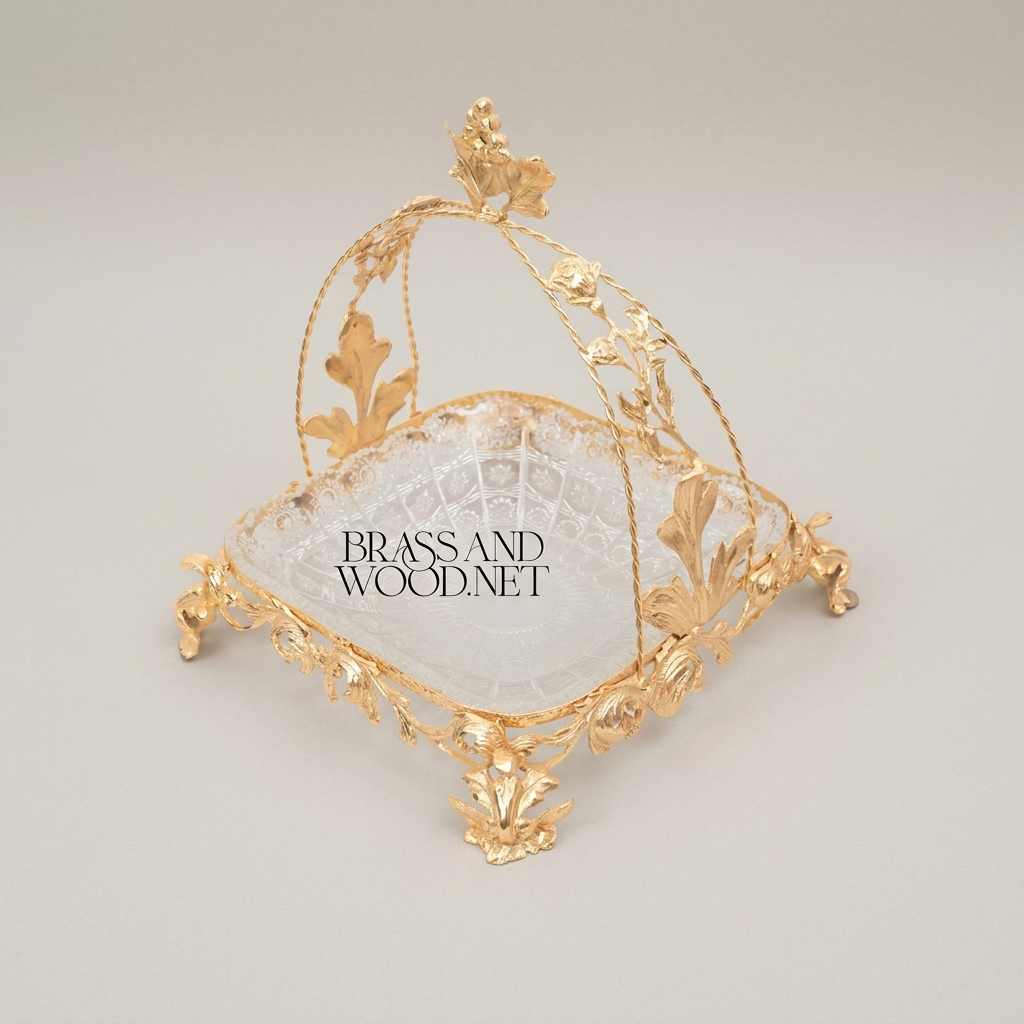 Baroque Brass & Glass Candy Dish - Arched Canopy with Acanthus Leaf Ornaments