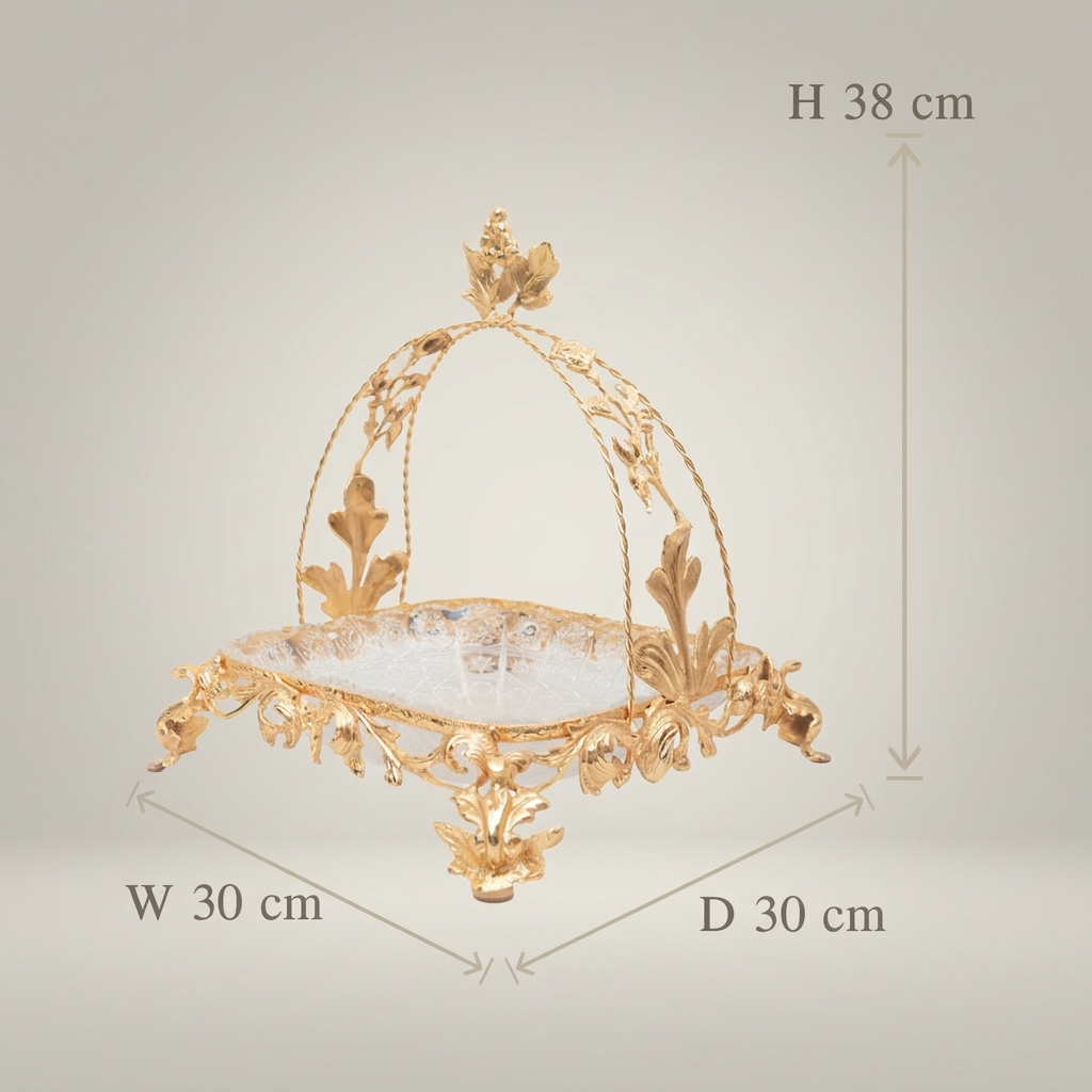 Baroque Brass & Glass Candy Dish - Arched Canopy with Acanthus Leaf Ornaments — Gold