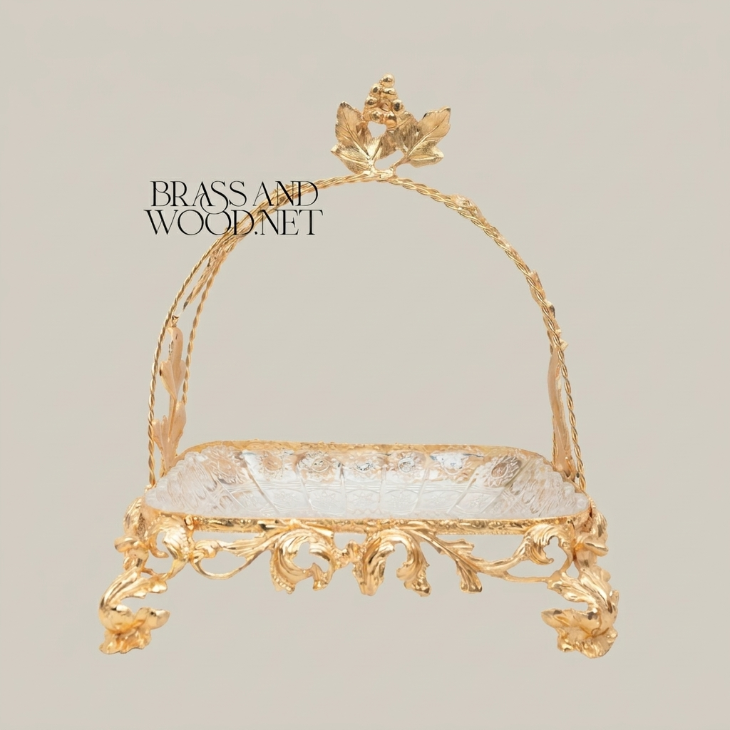Baroque Brass & Glass Candy Dish - Arched Canopy with Acanthus Leaf Ornaments — Gold