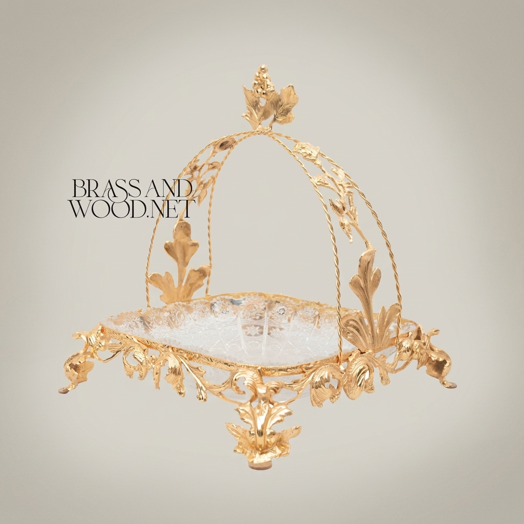 Baroque Brass & Glass Candy Dish - Arched Canopy with Acanthus Leaf Ornaments
