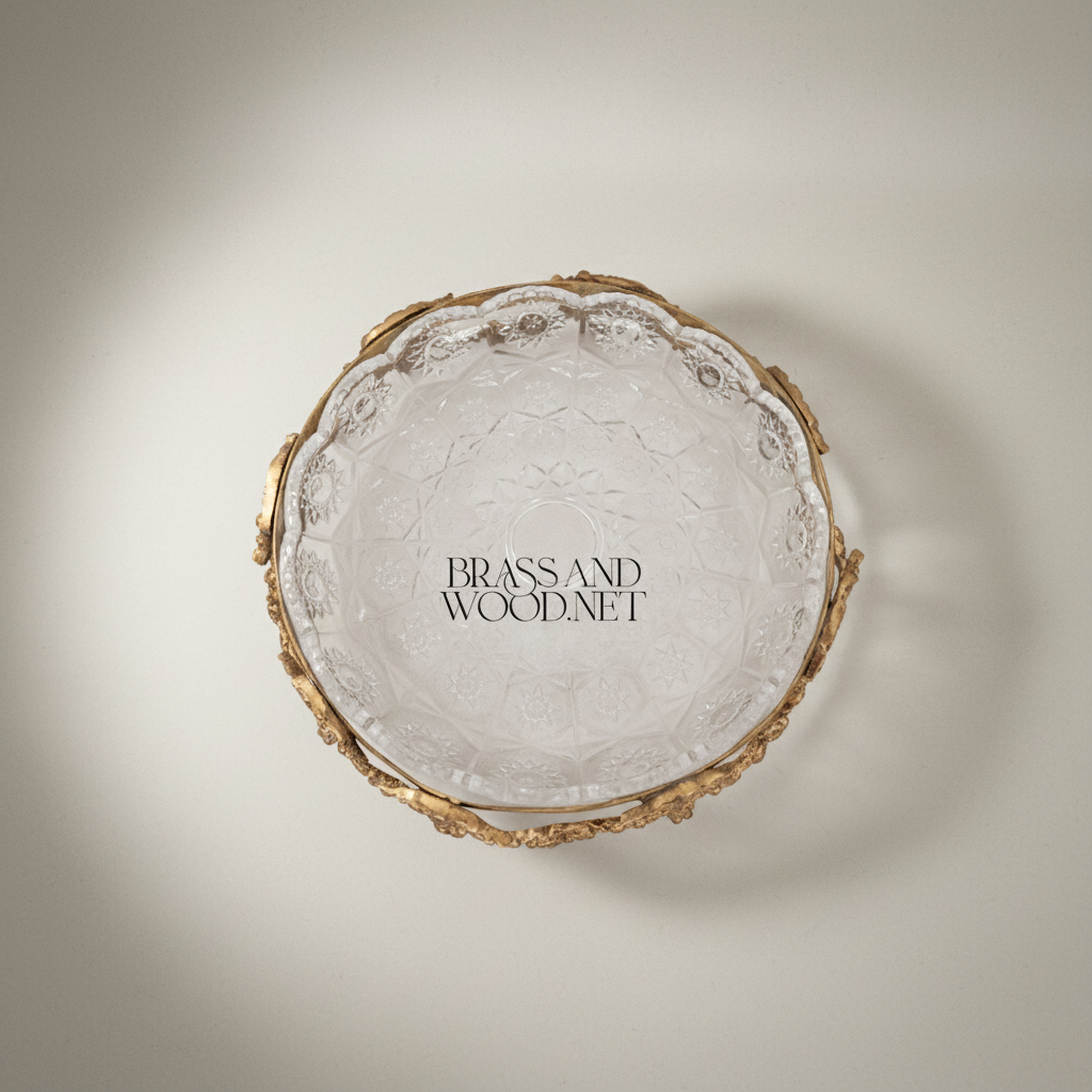 Baroque Brass & Glass Candy Dish - Ornate Floral Filigree Round Tray — Antique Gold