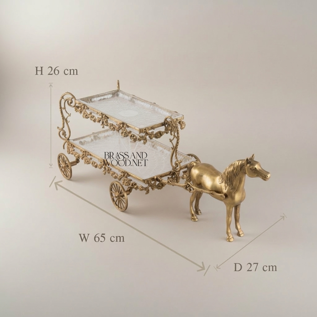 Baroque Brass Horse-Drawn Carriage Candy & Chocolate Dish - Two-Tier Floral Scrollwork