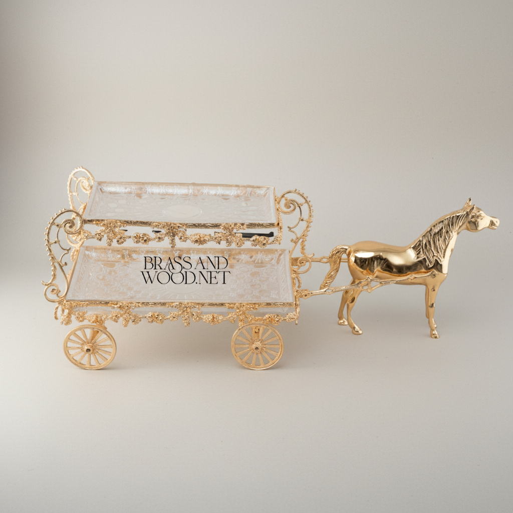 Baroque Brass Horse-Drawn Carriage Candy & Chocolate Dish - Two-Tier Floral Scrollwork — Gold
