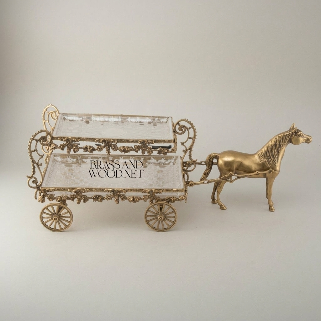Baroque Brass Horse-Drawn Carriage Candy & Chocolate Dish - Two-Tier Floral Scrollwork — Antique Gold