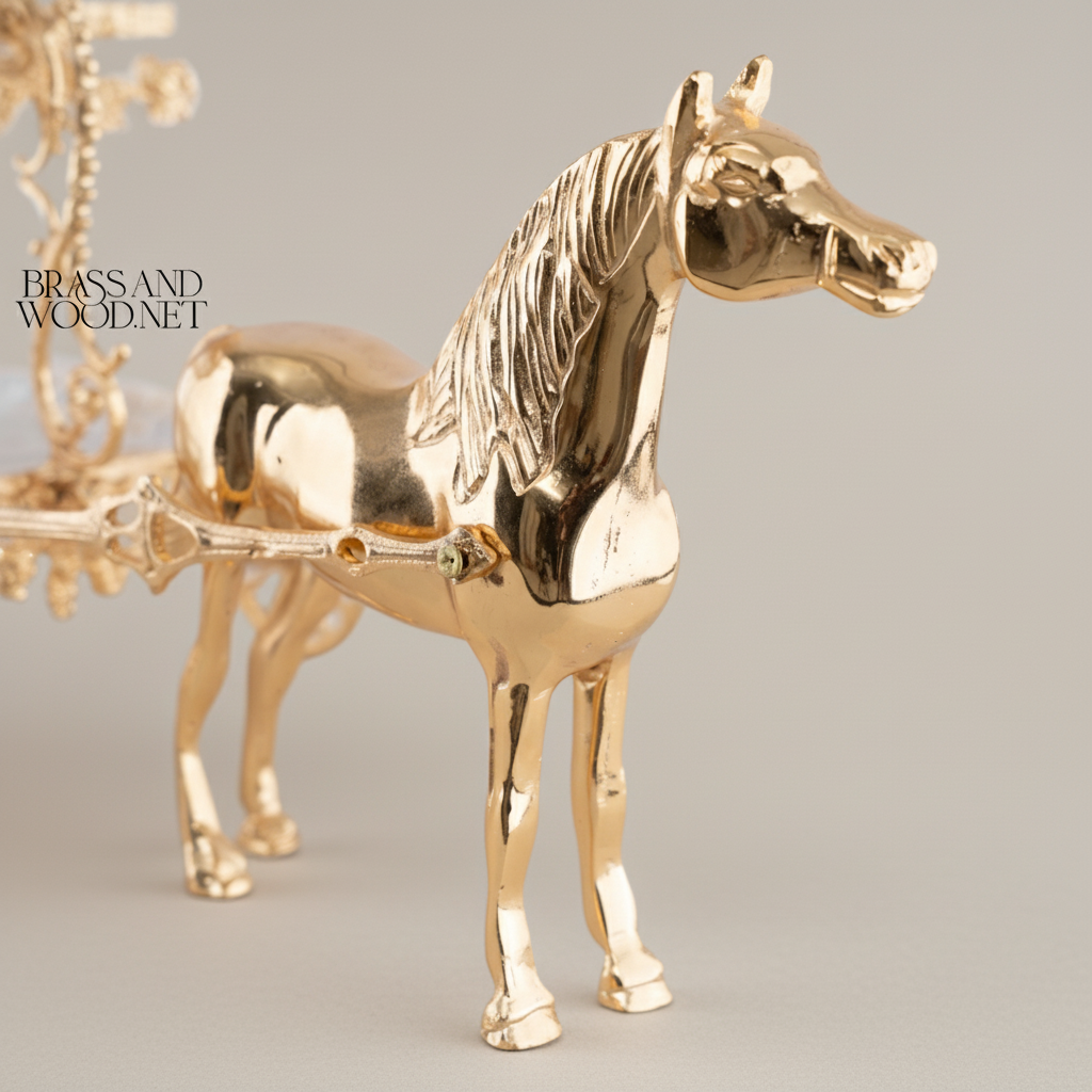 Baroque Brass Horse-Drawn Carriage Candy & Chocolate Dish - Two-Tier Floral Scrollwork — Gold