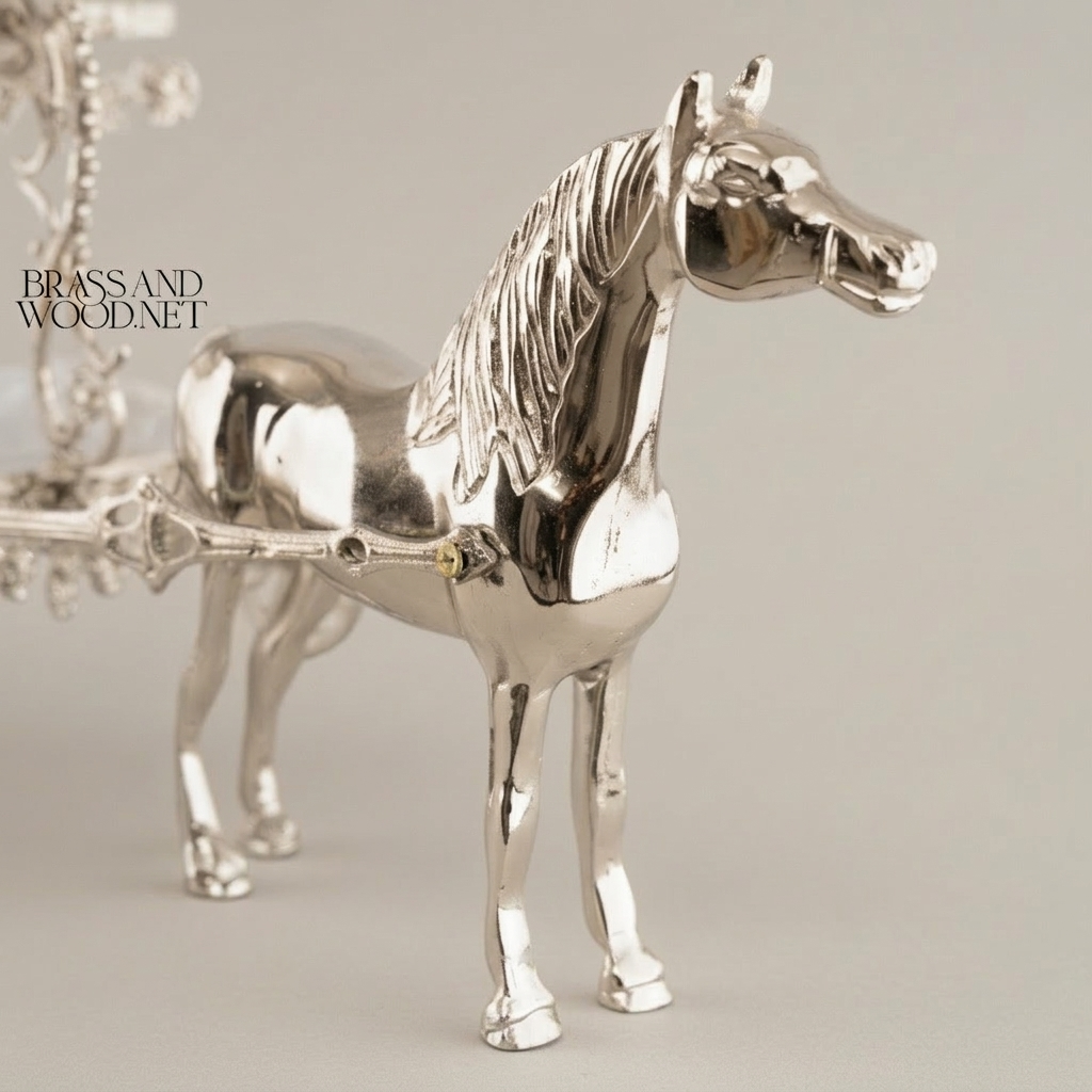 Baroque Brass Horse-Drawn Carriage Candy & Chocolate Dish - Two-Tier Floral Scrollwork — Silver