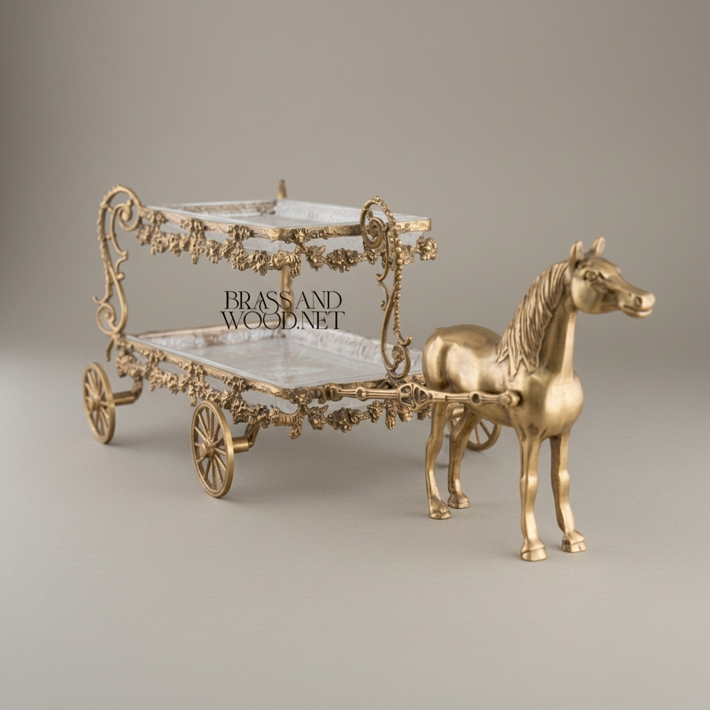 Baroque Brass Horse-Drawn Carriage Candy & Chocolate Dish - Two-Tier Floral Scrollwork