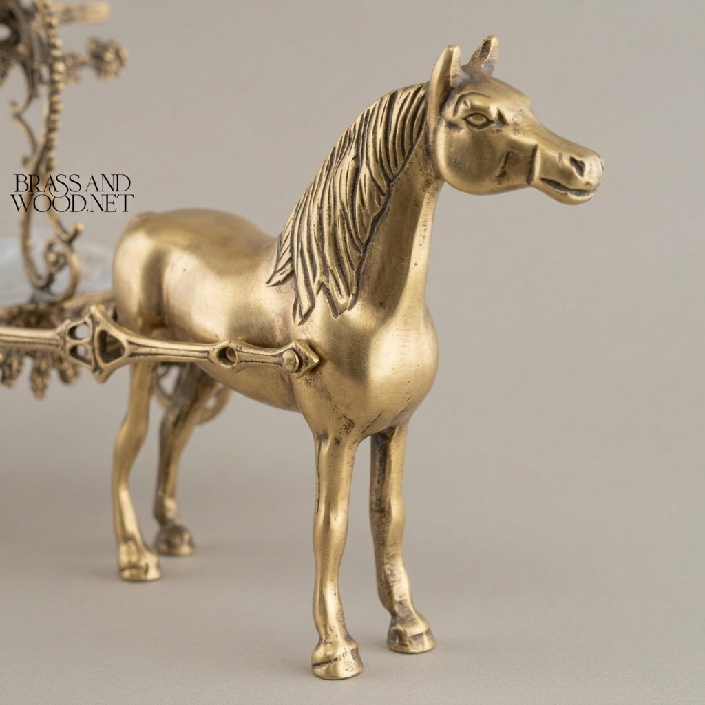 Baroque Brass Horse-Drawn Carriage Candy & Chocolate Dish - Two-Tier Floral Scrollwork — Antique Gold