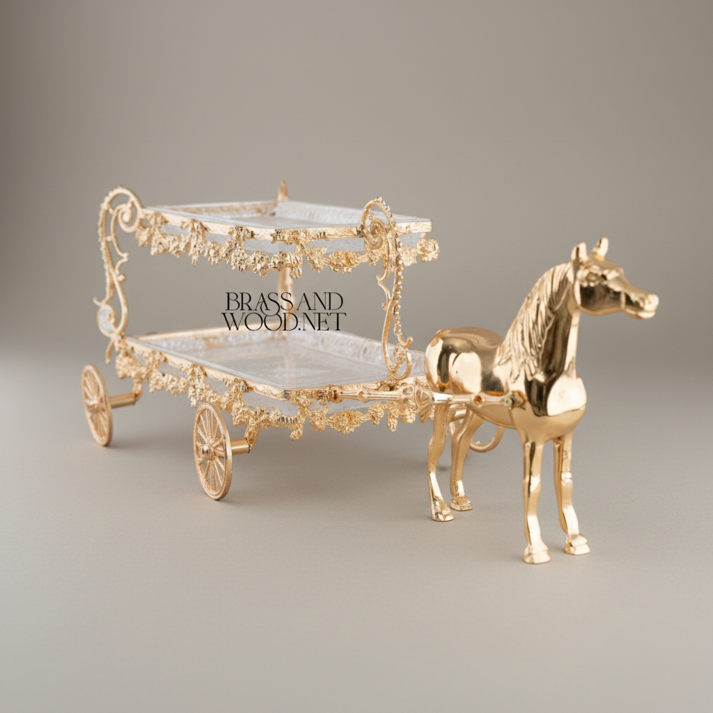 Baroque Brass Horse-Drawn Carriage Candy & Chocolate Dish - Two-Tier Floral Scrollwork — Gold
