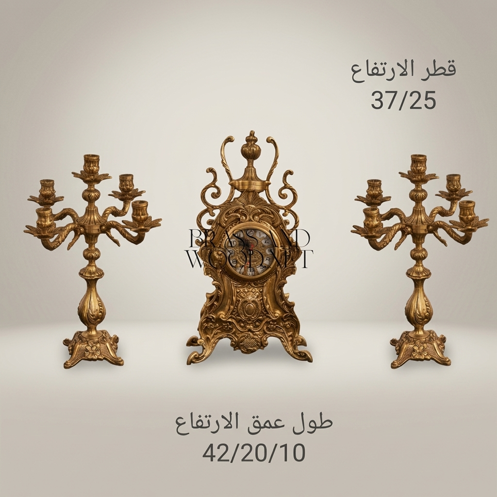 Baroque Brass Mantel Clock & Five-Arm Candelabra Set - Scrollwork Rocaille — Antique Gold