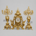 Baroque Brass Mantel Clock Garniture Set with Seven-Arm Candelabra — Griffin & Acanthus — Gold