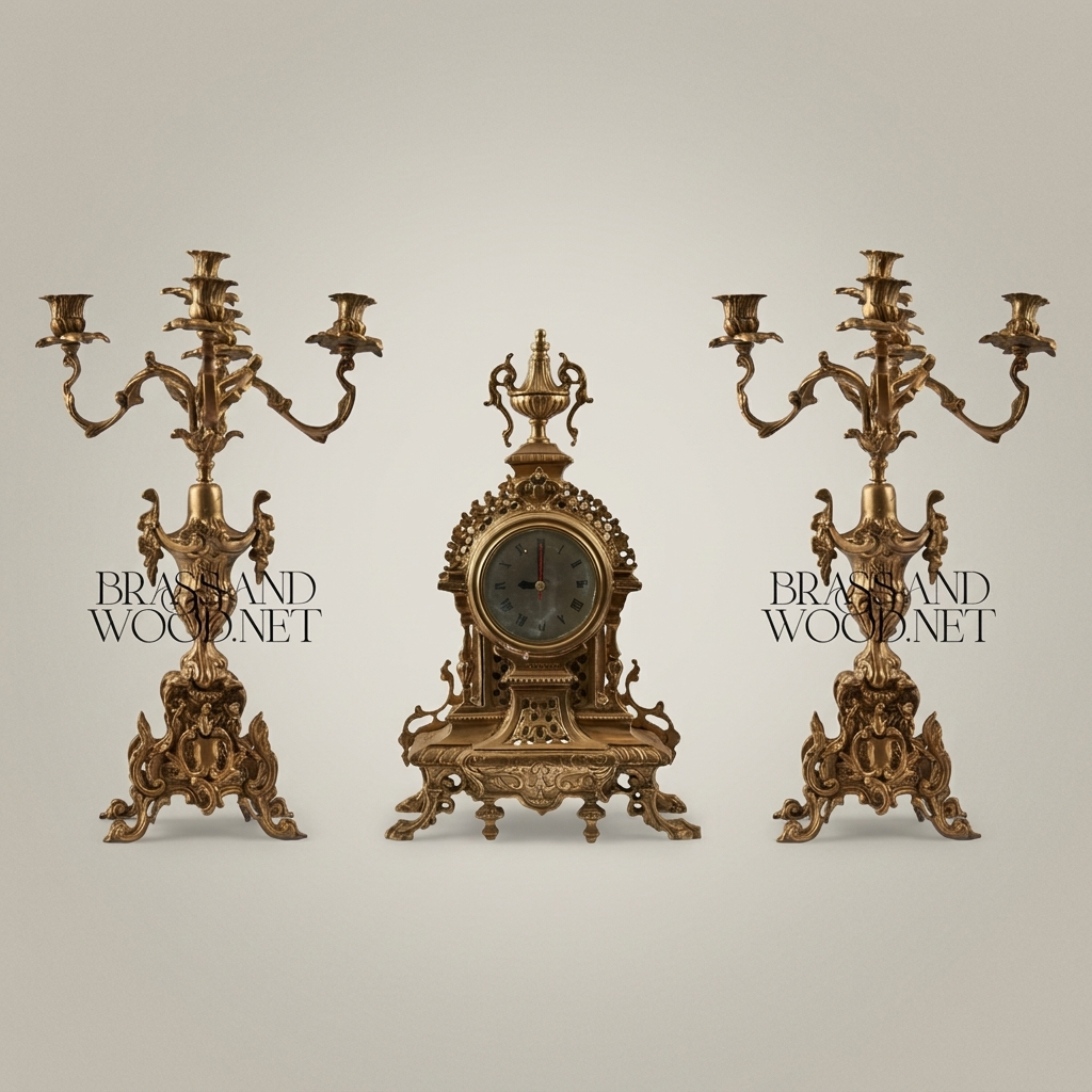Baroque Brass Mantel Clock with Urn Finial & Pierced Acanthus Crown — Antique Gold