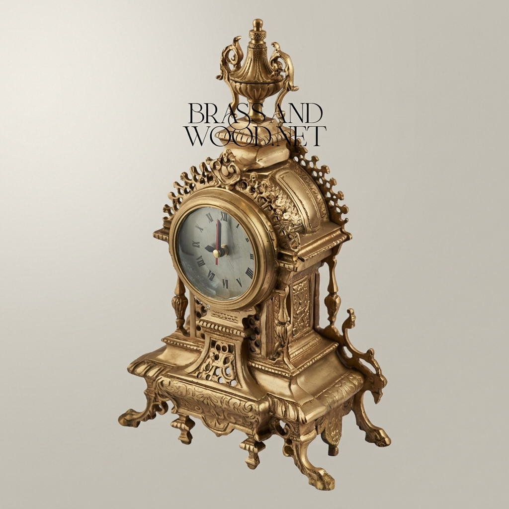 Baroque Brass Mantel Clock with Urn Finial & Pierced Acanthus Crown — Antique Gold