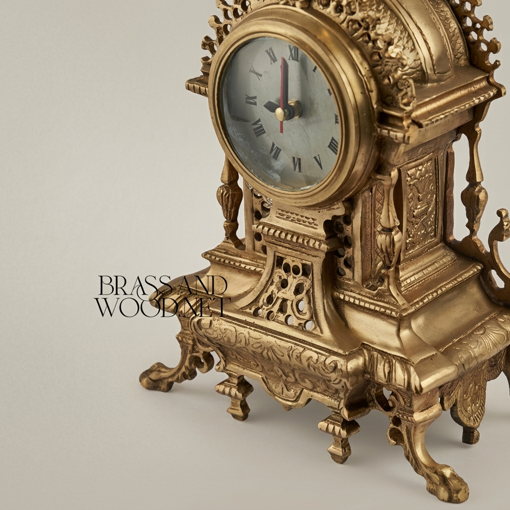 Baroque Brass Mantel Clock with Urn Finial & Pierced Acanthus Crown — Antique Gold