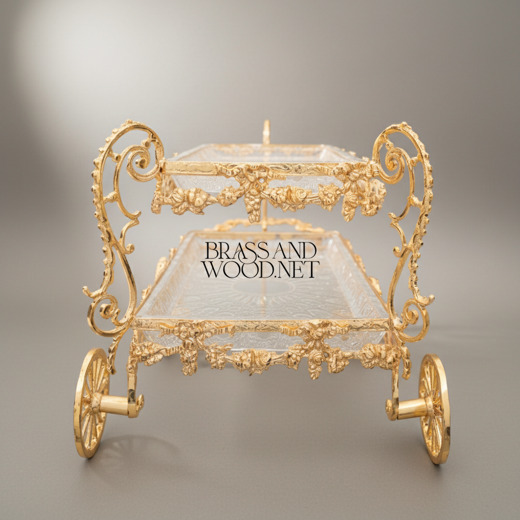 Baroque Brass Rolling Candy & Chocolate Trolley with Floral Garland Frame — Gold