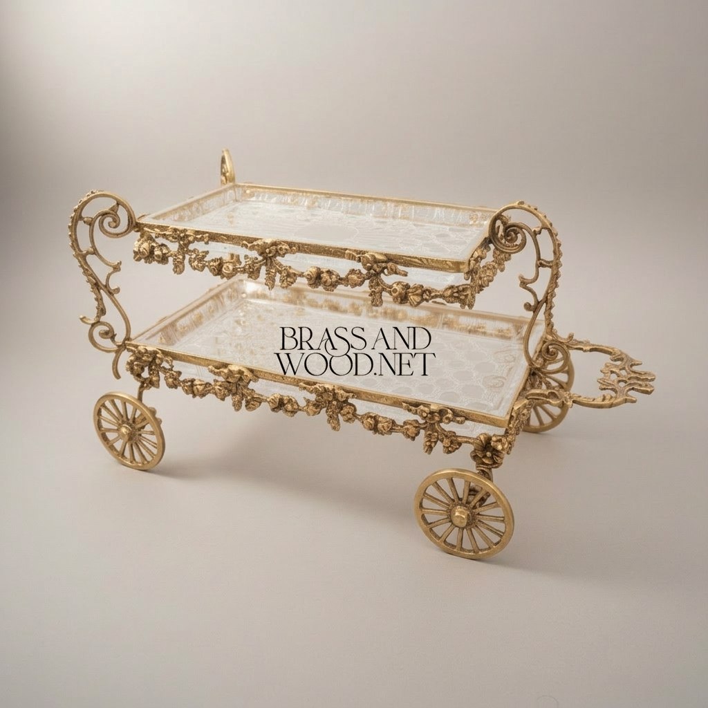 Baroque Brass Rolling Candy & Chocolate Trolley with Floral Garland Frame