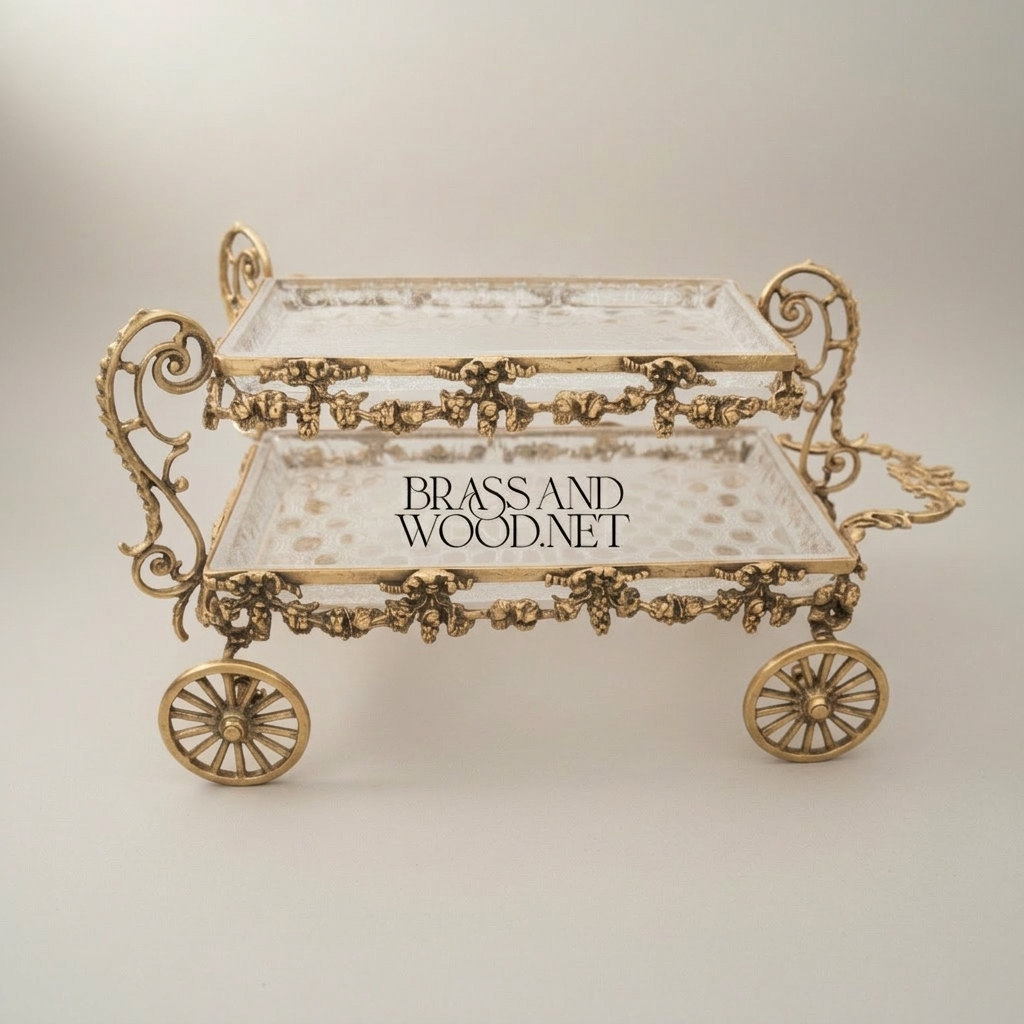 Baroque Brass Rolling Candy & Chocolate Trolley with Floral Garland Frame