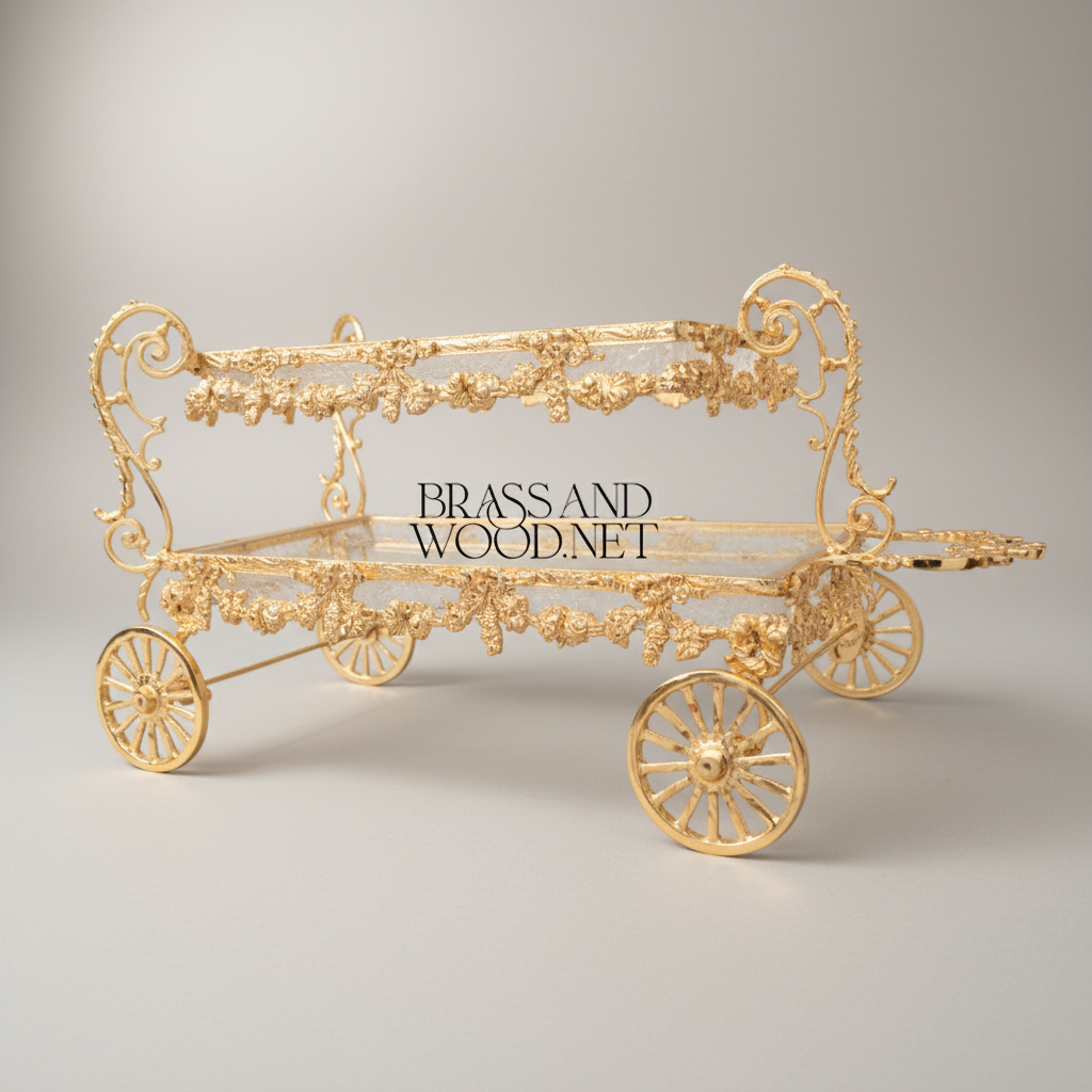 Baroque Brass Rolling Candy & Chocolate Trolley with Floral Garland Frame — Gold