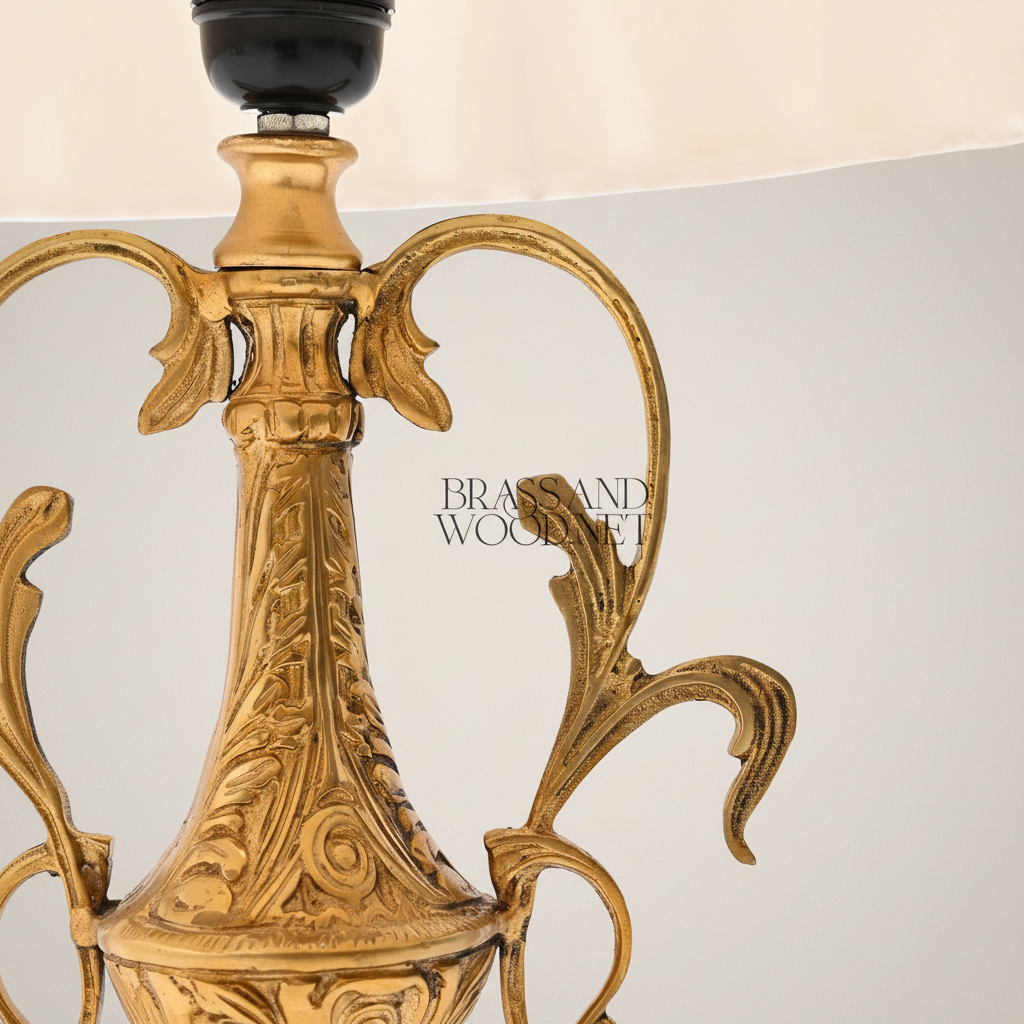 Baroque Brass Table Lamp - Acanthus Urn Base with Crystal Sphere & Pleated Shade — Gold