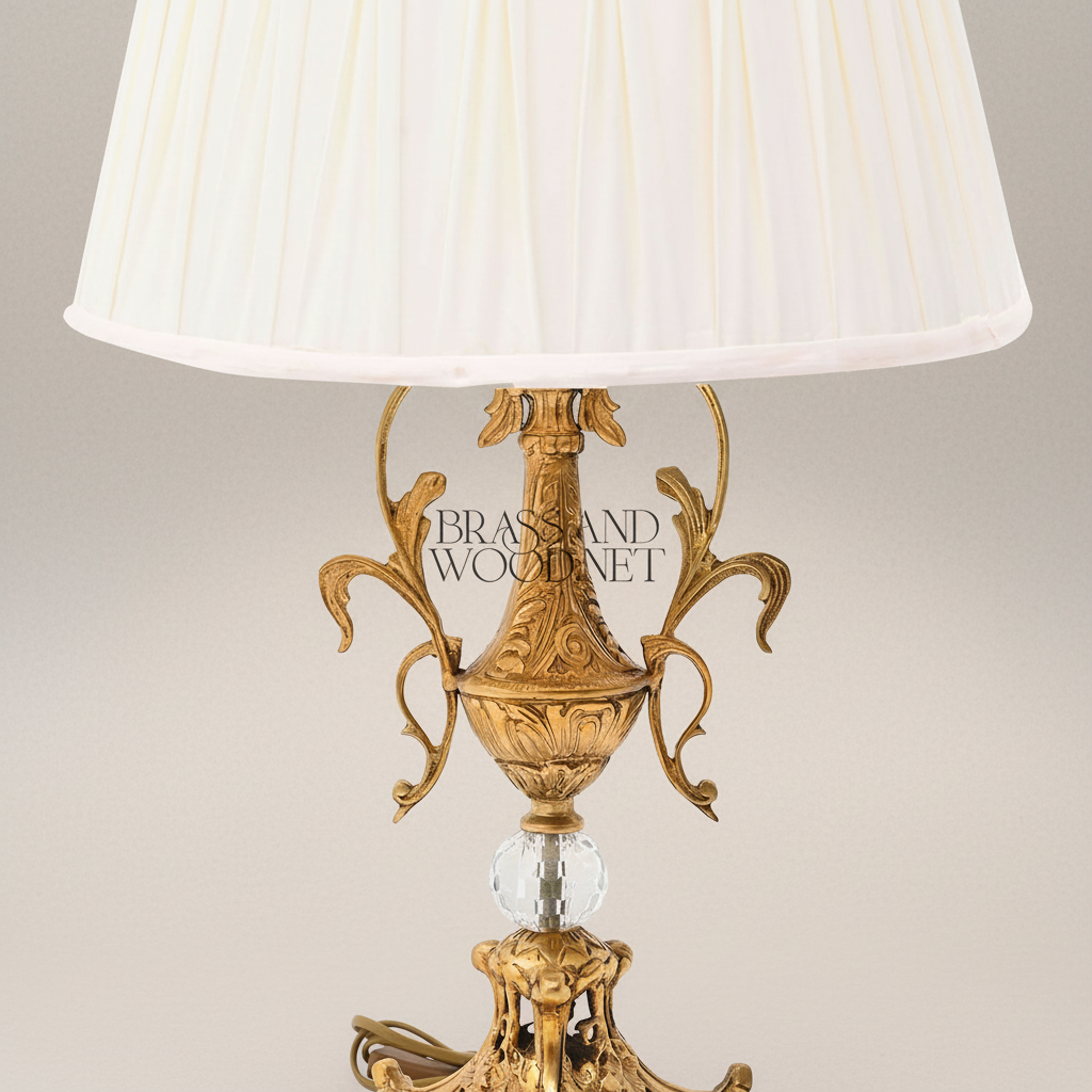 Baroque Brass Table Lamp - Acanthus Urn Base with Crystal Sphere & Pleated Shade — Gold