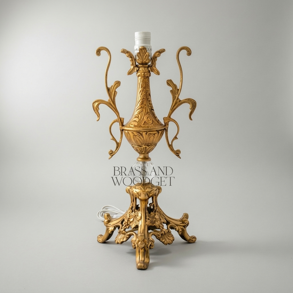 Baroque Brass Table Lamp - Acanthus Urn Base with Crystal Sphere & Pleated Shade