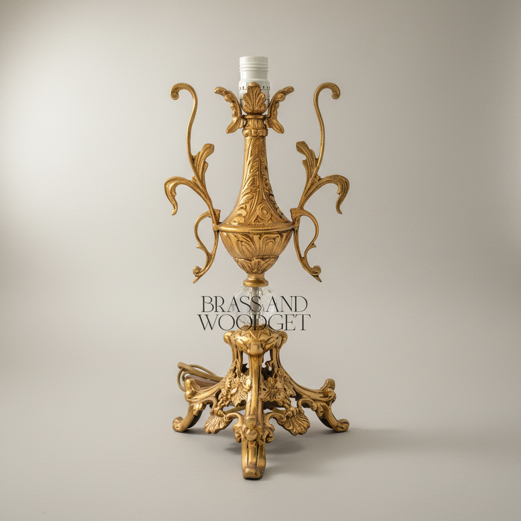 Baroque Brass Table Lamp - Acanthus Urn Base with Crystal Sphere & Pleated Shade — Gold