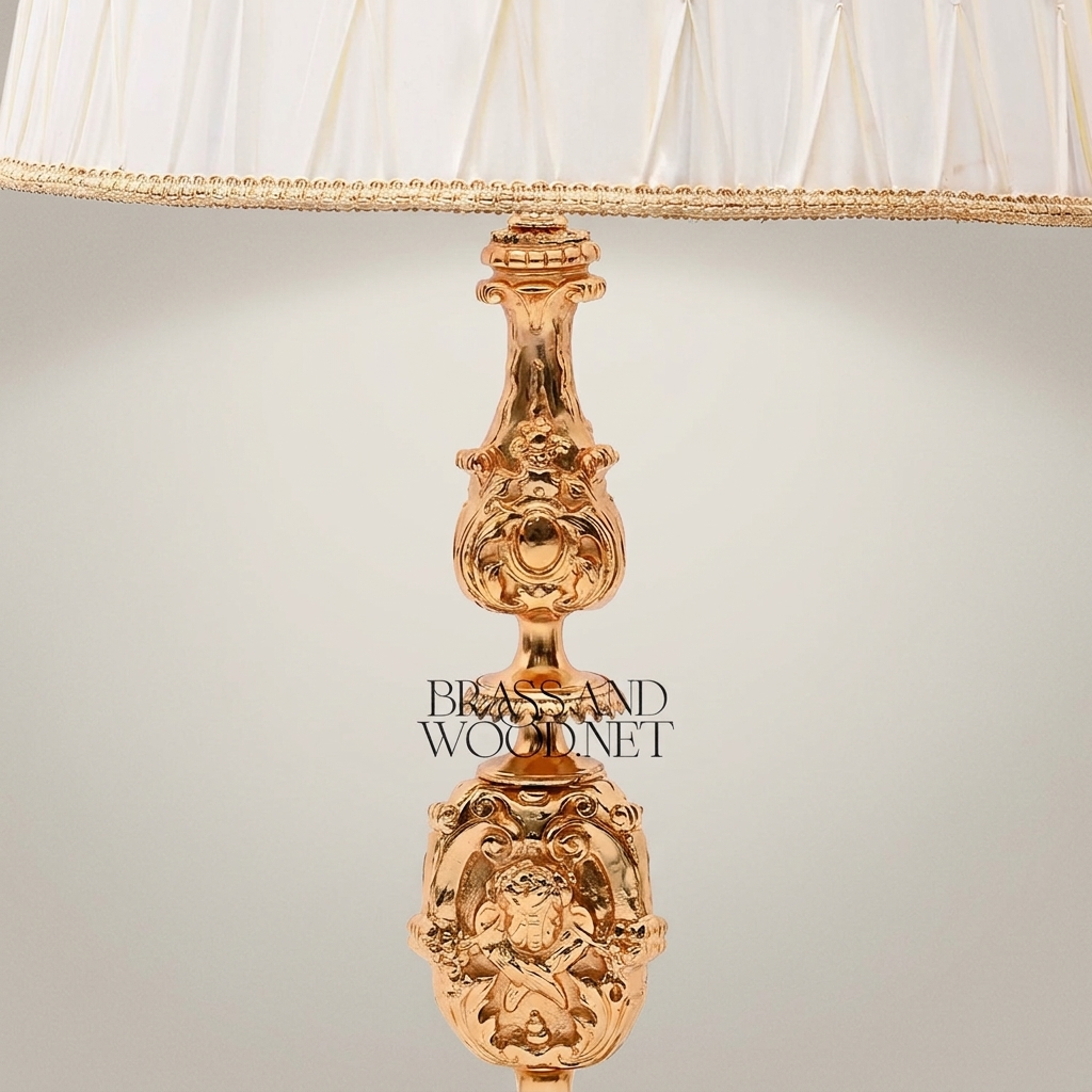 Baroque Brass Table Lamp - Lion Medallion Rococo Base with Pleated Shade