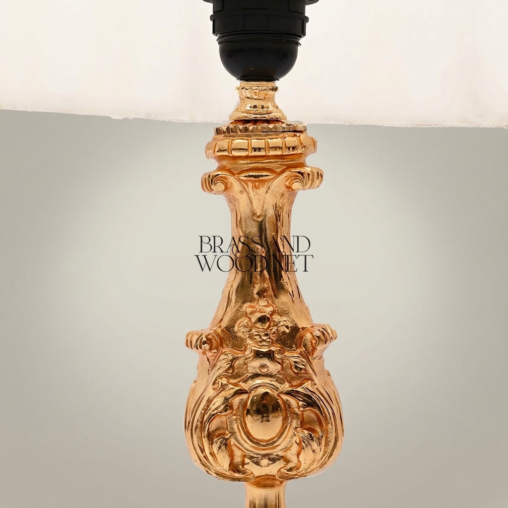 Baroque Brass Table Lamp - Lion Medallion Rococo Base with Pleated Shade