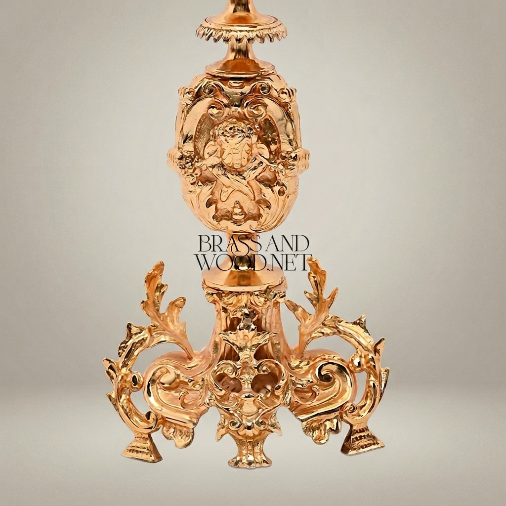 Baroque Brass Table Lamp - Lion Medallion Rococo Base with Pleated Shade — Gold