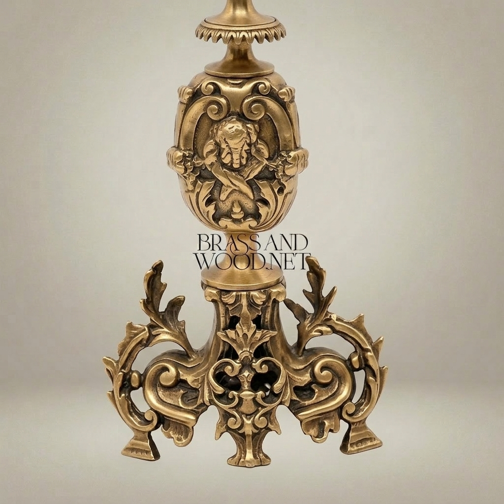 Baroque Brass Table Lamp - Lion Medallion Rococo Base with Pleated Shade — Antique Gold