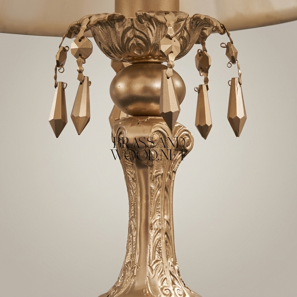 Baroque Brass Table Lamp - Ornate Candlestick Base with Pleated Fabric Shade — Antique Gold