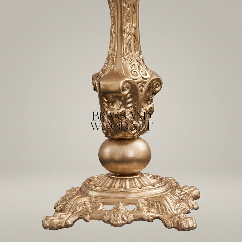 Baroque Brass Table Lamp - Ornate Candlestick Base with Pleated Fabric Shade — Antique Gold