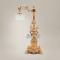 Baroque Brass Table Lamp - Ornate Scrollwork Pillar with Floral Glass Shade — Gold