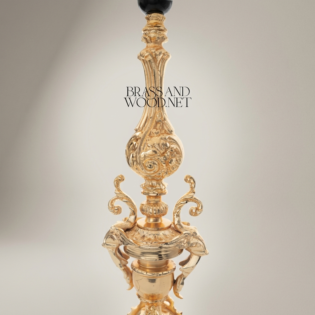 Baroque Brass Table Lamp - Ornate Sculptural Tripod Base with Pleated Shade