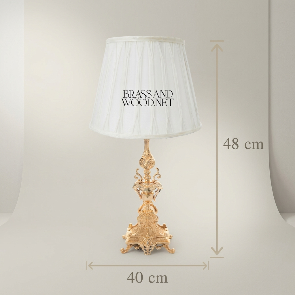 Baroque Brass Table Lamp - Ornate Sculptural Tripod Base with Pleated Shade — Gold
