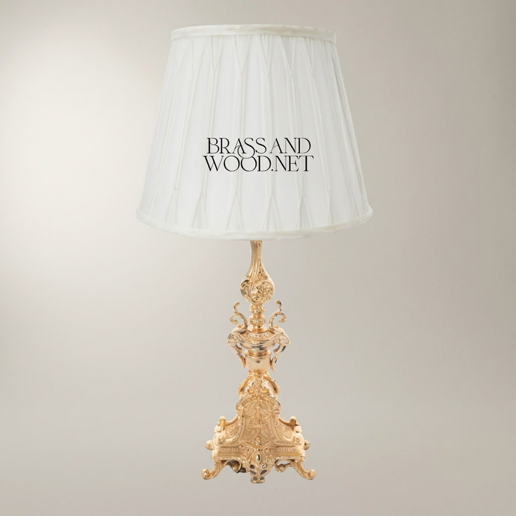 Baroque Brass Table Lamp - Ornate Sculptural Tripod Base with Pleated Shade