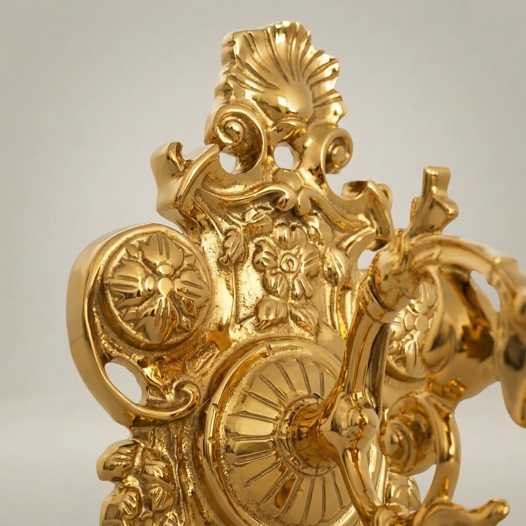Baroque Brass Wall Sconce with Rocaille Backplate & Fluted Glass Shade