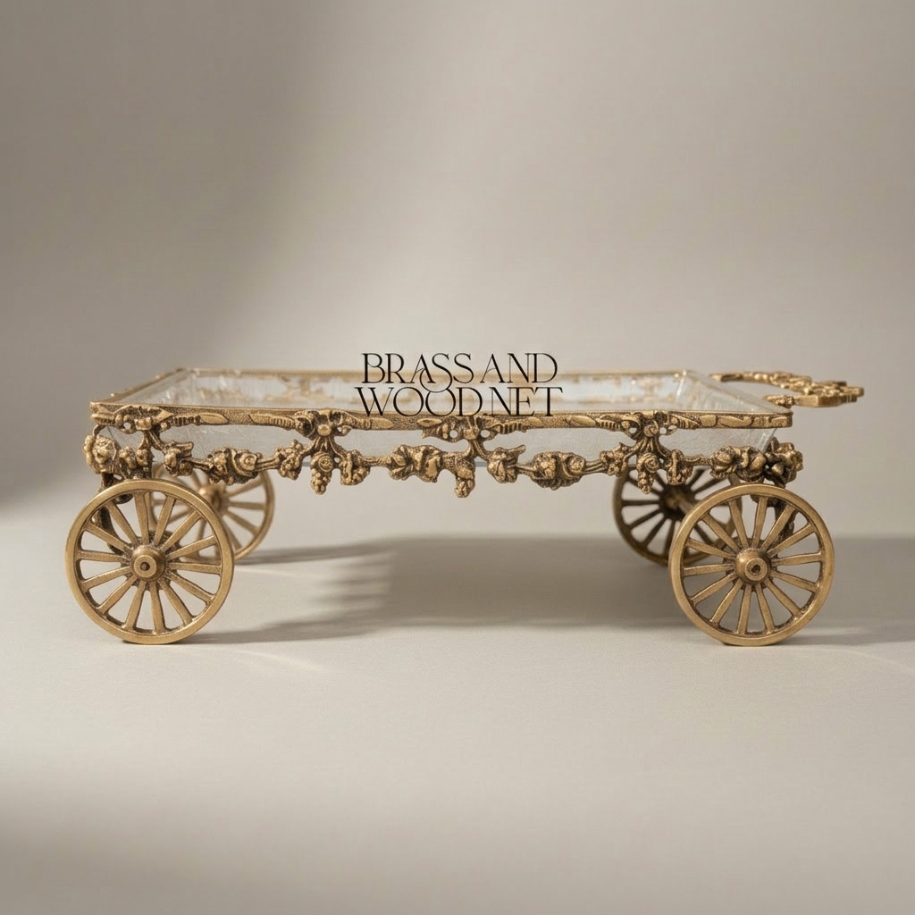 Baroque Brass Wheel Cart Chocolate & Candy Tray - Ornate Floral Frame — Antique Gold
