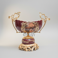 Baroque Ceramic & Brass Compote Bowl - Deep Wine with Scenic Medallion — Gold